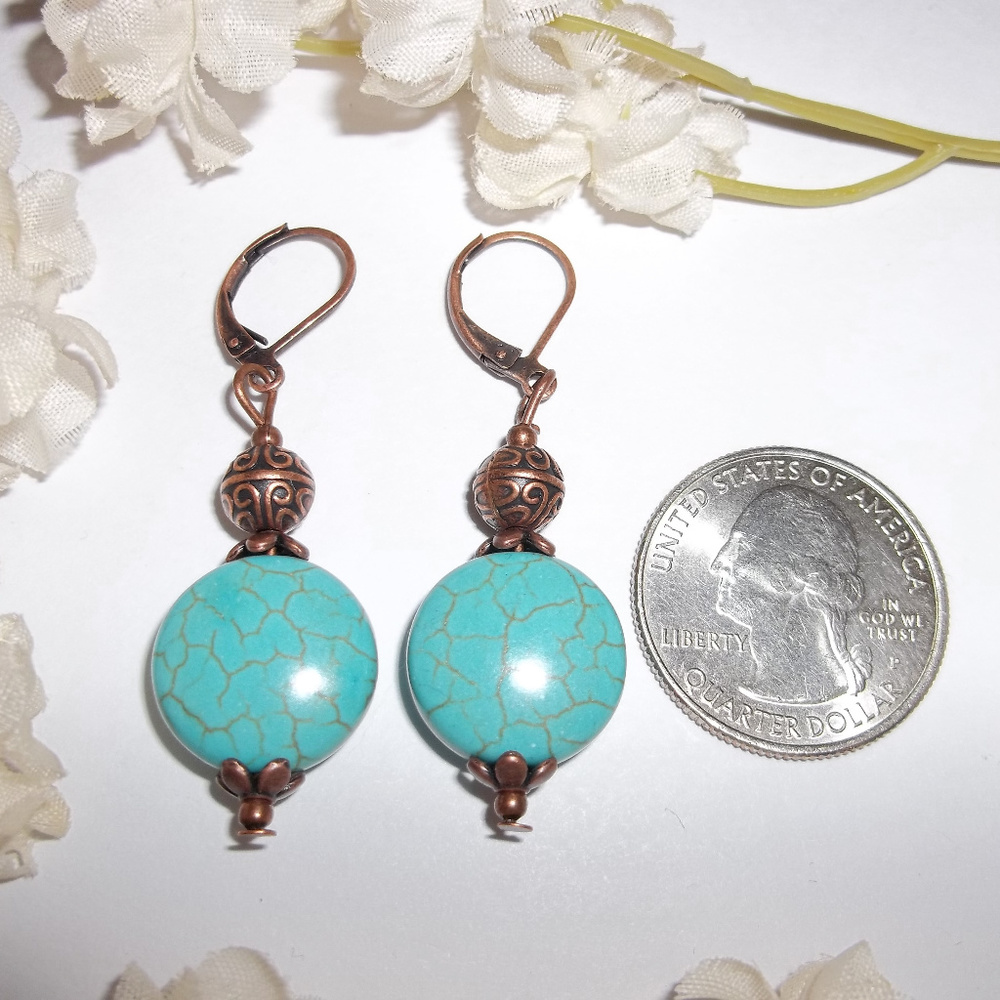 Turquoise Blue & Copper Earring Handmade NWT 4729 - Picture 7 of 8
